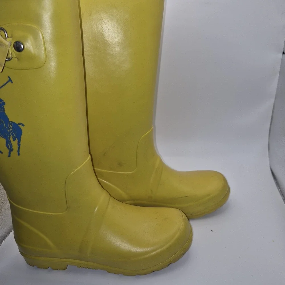 Polo Ralph Lauren Yellow Rain Boots Kids‎ Blue Pony Rubber Buckle Boots Youth